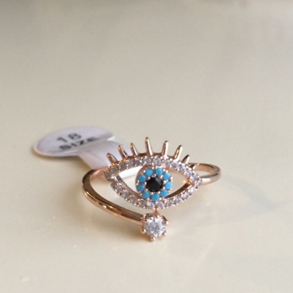 Jewelry - Rose Gold Evil Eye Hamsa adjustable midi ring NWT